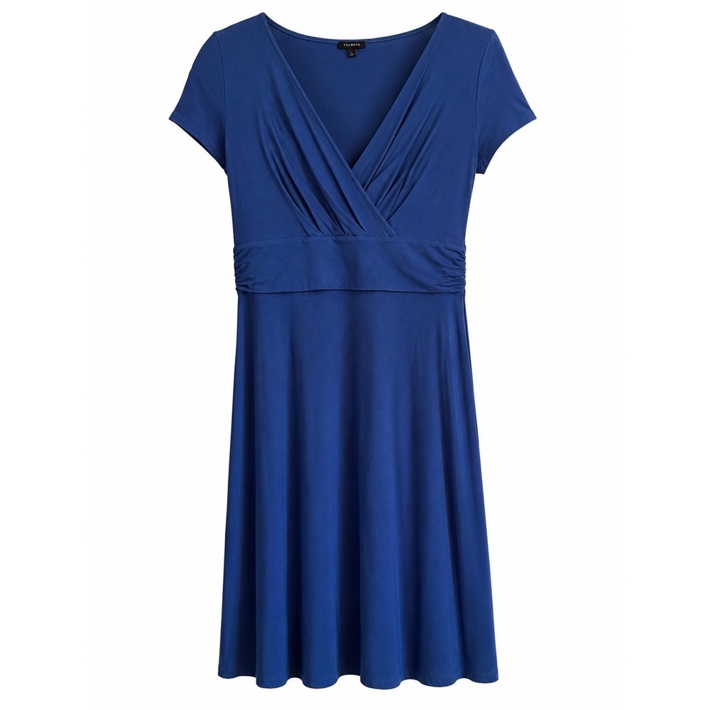 Talbots Marine Blue Knit Wrap Dress Size S Stretch Jersey Career Casual Midi